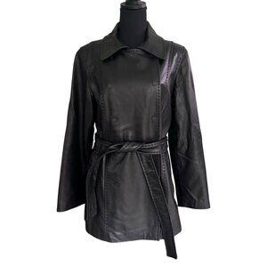 Calvin Klein Women's Black Leather Jacket - Size Medium